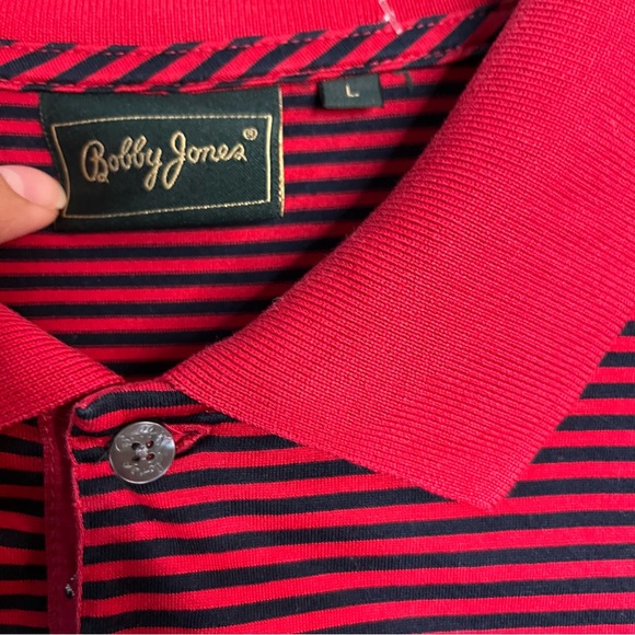 Bobby Jones Collection Golf Polo Shirt Mens Short Sleeve Size Large Red Stripe - Picture 7 of 7